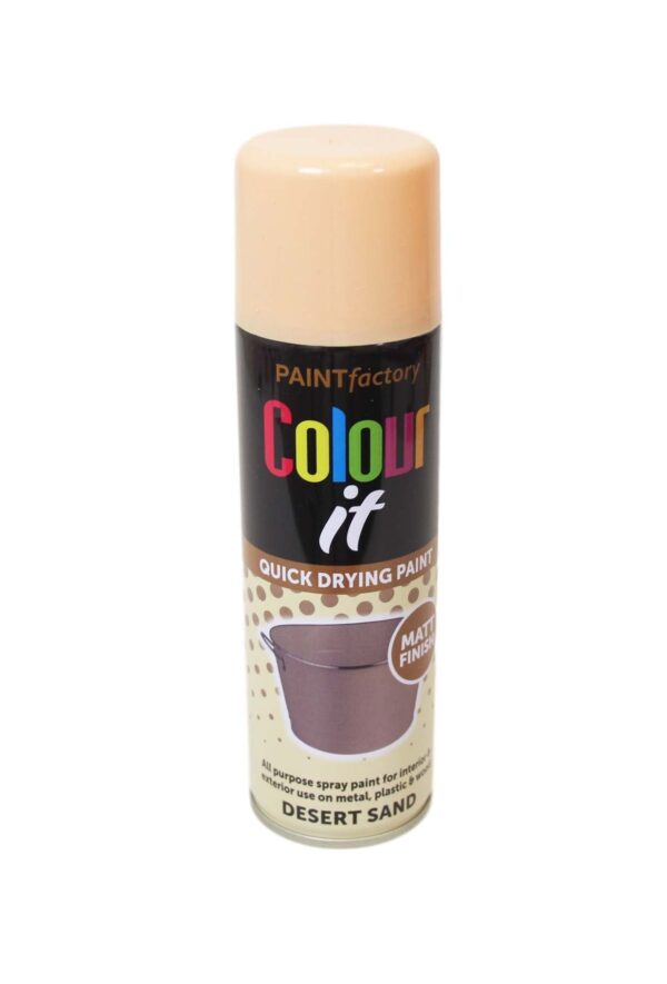 The Paint Factory Colour It Spray Paint in Matt Desert Sand is a versatile aerosol paint designed for various DIY and craft projects. The 250ml can offers a smooth, matte finish...