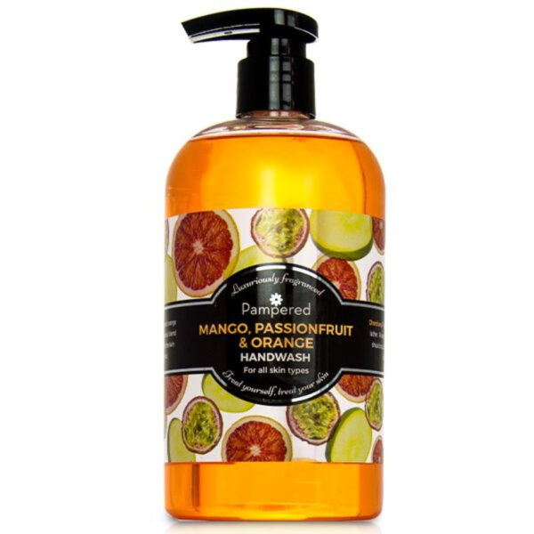 The Pampered Fruity Handwash in Mango, Passionfruit & Orange scent comes in a 500ml bottle. When purchased as a case, you receive 12 bottles. This product is designed to cleanse...