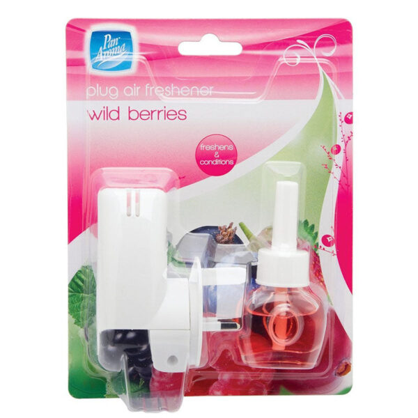 The Pan Aroma Plug In Air Freshener in "Wild Berries" scent is a home fragrance product designed to provide a consistent and pleasant aroma to indoor spaces. This air freshener...