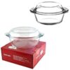 The PB Borcam Round Glass Casserole Dish with Cover, model number 59003, is a glass cookware product with a capacity of 2.1 liters. Borcam is known for producing durable glass...