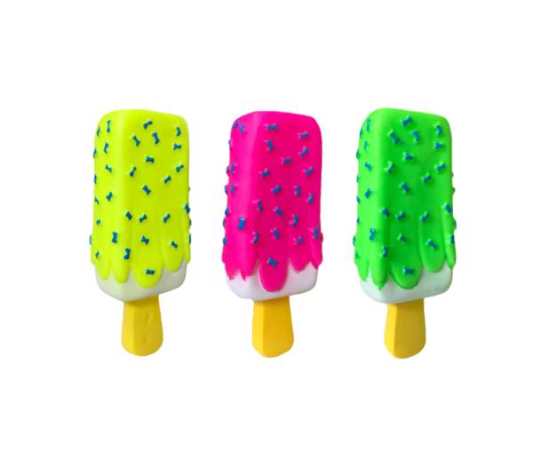 The "Pet Dog Toy Squeaky Ice Cream Popsicle with Dog Bone Print" is a dog toy designed in the shape of an ice cream popsicle, measuring 15 cm in length. It features a squeaky...