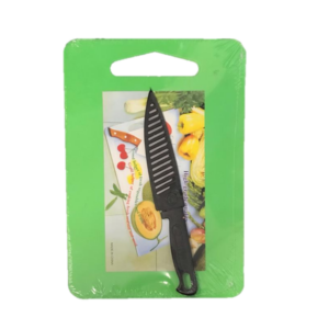 The "Plastic Chopping Board with Knife 26 x 18 cm Assorted Colours 6882" typically refers to a kitchen set that includes a plastic chopping board along with a knife. The...