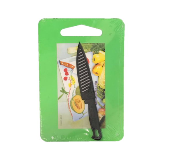 The "Plastic Chopping Board with Knife 26 x 18 cm Assorted Colours 6882" typically refers to a kitchen set that includes a plastic chopping board along with a knife. The...