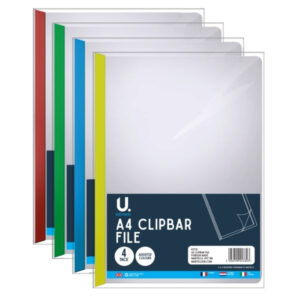 The Plastic Clip Bar File Pack of 4 Assorted Colours, model P2751, is a stationery product typically used for organizing and storing documents. Each pack contains four files in...