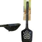 The Plastic Cooking Deep Colander Draining Scoop Spoon, measuring 9 x 35 cm, is a kitchen utensil designed for efficient scooping and draining of food. The speckled black design...