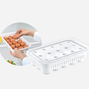 The Plastic Egg Storage Container Box you're referring to is designed to hold up to 15 eggs. Its dimensions are 28 cm in length, 18 cm in width, and 8 cm in height. This...