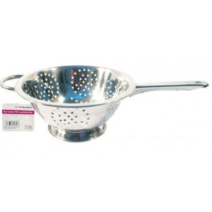 The Prima Stainless Steel Deep Colander with a long handle and a diameter of 24cm is a kitchen tool designed for straining and draining foods such as pasta, vegetables, and...