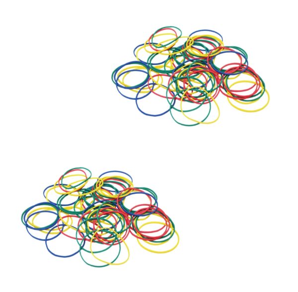 The product described is a pack of assorted color slim rubber bands, ideal for various uses such as school projects, home organization, and arts and crafts activities. The pack...