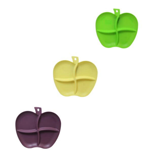 The product you are referring to is likely a plastic sectioned appetizer plate designed in the shape of an apple. With dimensions of 22 x 25 cm, it is available in assorted...