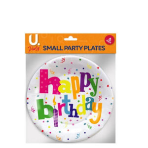 The product you are referring to seems to be a pack of disposable paper plates designed for birthday parties. They are likely adorned with a "Happy Birthday" theme and have a...