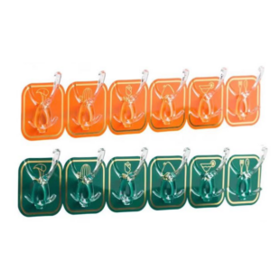 The product you are referring to seems to be a set of adhesive stick-on hooks, each measuring 6.3 x 6.3 cm. The set includes 6 hooks that come in assorted colors. The item...