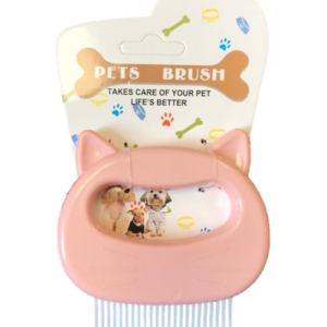 The product you're describing seems to be a pet grooming brush shaped like a cat, measuring 9 x 9 cm. It comes in assorted colors and has the identifier 7380. This item might be...