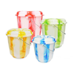 The product you're referring to is a 7-litre plastic bucket featuring a tie-dye design. It comes with a lid and is available in assorted colors. The model number for this...