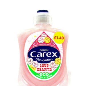 The product you're referring to is a case of six 250ml bottles of Carex Handwash with a Love Hearts scent. It is priced at £1.49 per bottle. This handwash is designed to clean...