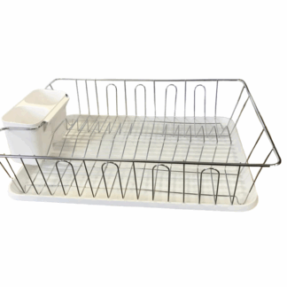 The product you're referring to is a dish drainer rack that includes a drip tray. Its dimensions are 44 cm in length, 34.5 cm in width, and 10 cm in height. The model number or...
