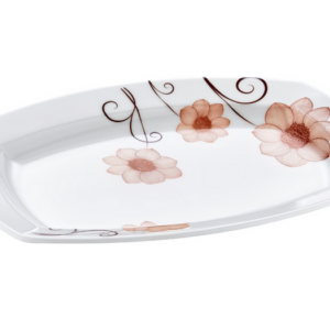 The product you're referring to is a Melamine Oval Service Tray or Dinner Plate with dimensions of 15 x 21 cm. It comes in assorted designs, which means you can expect a variety...