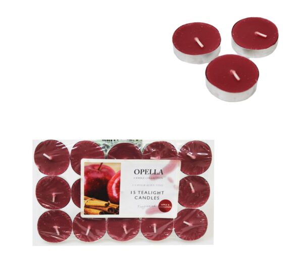 The product you're referring to is a set of 12 tealight candles from Opella, scented with apple and cinnamon. Each candle in the set has a burn time of approximately 3.5 hours....