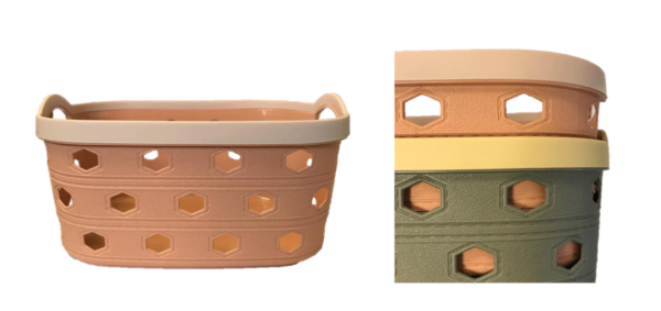 The product you're referring to is a small plastic storage basket designed for organizing bathroom items, such as pegs. The basket measures 16 x 21 cm and features handles for...