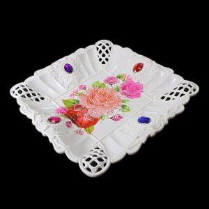 The product you're referring to seems to be a plastic serving tray that features a jeweled or decorative design. It has a diameter of 22 cm and comes in assorted designs,...