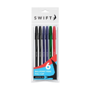 The "Pull Cap Ballpoint Pens 6pk Assorted P3055" typically refers to a package of six ballpoint pens that come with pull-off caps and are available in assorted colors. These...