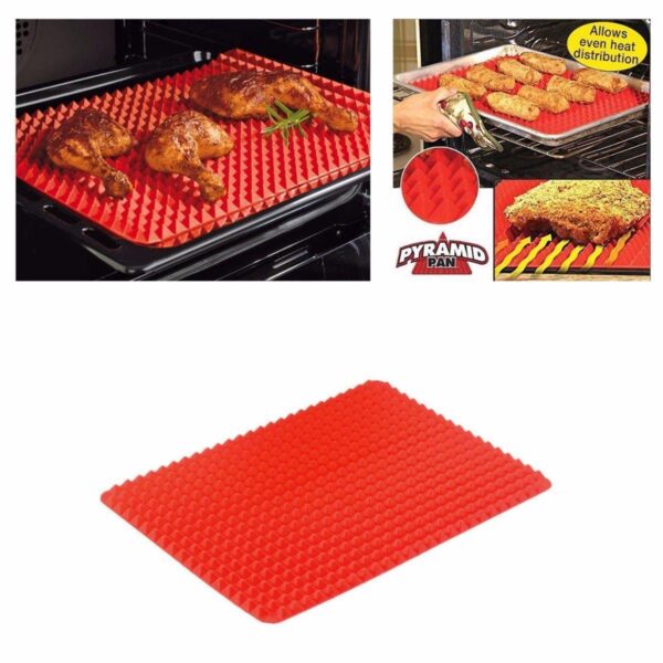 The Pyramid Pan Non-Stick Fat Reducing Silicone Cooking Mat is a versatile kitchen accessory designed to be used in ovens for healthier cooking. The mat features a...