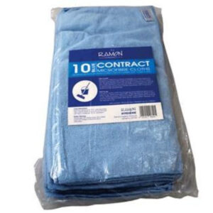 The Ramon Contract Microfibre Cloths in blue are typically available in a pack of 10. These cloths are designed for cleaning purposes and are made from microfibre material,...