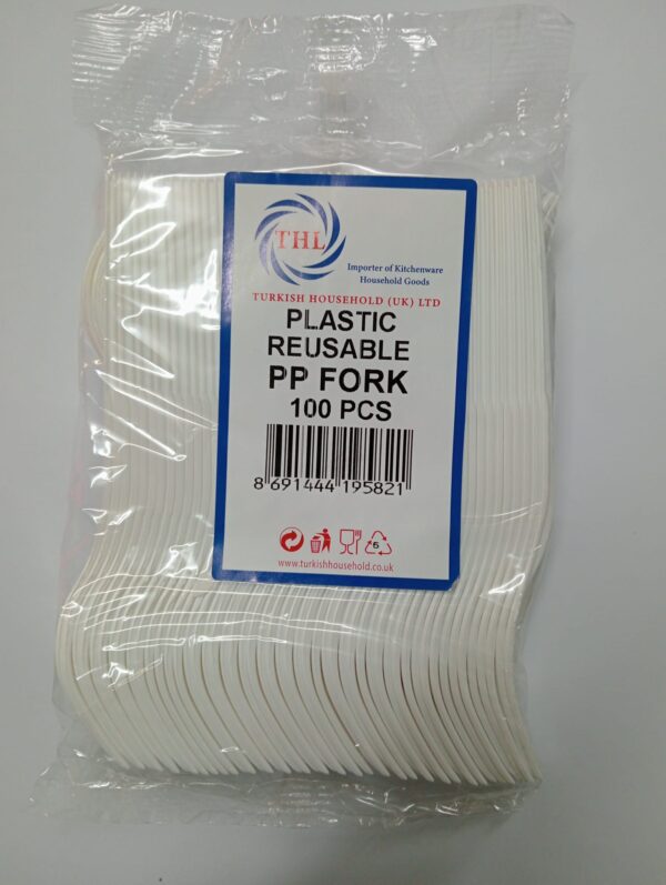 The "Reusable Plastic PP Fork Pack of 100 THL9582" likely refers to a product consisting of 100 reusable forks made from polypropylene (PP) plastic. The "THL9582" is probably a...