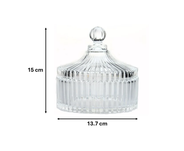 The Ribbed Glass Candy Sweets Sugar Storage Bowl Jar with Lid is a decorative and functional container designed to store candies, sweets, sugar, or other small items. The jar...