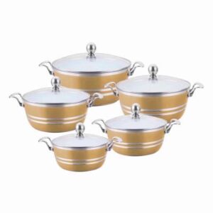 The SERAMIQ Diecast Ceramic Casserole Stockpot Kitchen Set Axinite 5 Pack 4925 is a kitchen cookware set likely designed for cooking and serving purposes. This set includes...