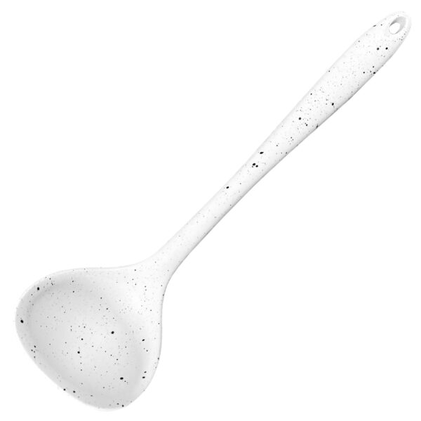 The "Silicone Ladle 8.5 x 29.5 cm Speckled White 10245" is likely a kitchen utensil designed for serving soups, stews, sauces, and other liquid-based foods. The dimensions (8.5...