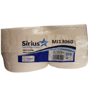 The Sirius Professional Mini Jumbo White Toilet Paper is a pack designed for commercial or high-capacity environments, such as offices, public restrooms, or industrial settings....