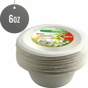 The Small Disposable Compostable Eco-Bio Bagasse Sugarcane Bowls are 6-ounce bowls made from bagasse, a byproduct of sugarcane processing. These bowls are designed to be...