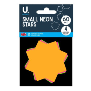 The "Small Paper Price Neon Stars Pack of 60 Assorted Colours P2046A" is likely a product consisting of 60 neon-colored star-shaped paper pieces. These stars are designed to be...