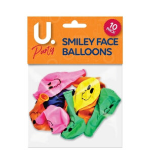 The "Smiley Face Balloons Pack of 10 Assorted Colours P2744" appears to be a product consisting of a set of 10 balloons that feature smiley face designs. These balloons come in...