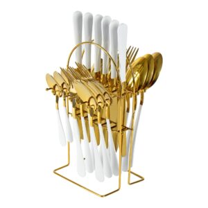 The SQ Durane Stainless Steel Cutlery Set of 25 in Gold and White is likely a product designed for dining and kitchen use. The set typically includes various utensils such as...