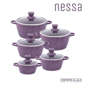 The SQ Nessa Granum Stockpot Set of 5 in Vizag Purple, model number 8060, is a cookware set. This set likely includes five stockpots of various sizes, suitable for a range of...