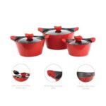The SQ Pro Caia 3 Pack Die Cast Stock Pot set includes three stock pots in sizes 20cm, 24cm, and 28cm, all in a red color. The model number for this set is P97101/7423. These...