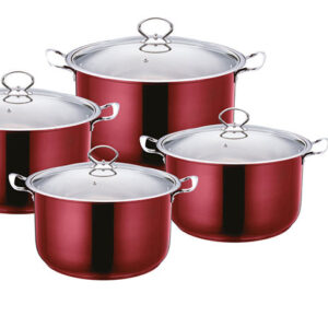 The SQ Pro Stainless Steel Stockpot Set includes three pots with different capacities: 10 liters, 12.30 liters, and 14.60 liters. The set is referred to as "Gems Ruby" and is...