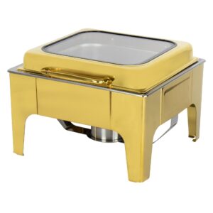 The SQ Professional Banquet Chafing Dish with Flat Top and Window Square Gold is a stylish and functional serving solution, ideal for catering events, buffets, or large...