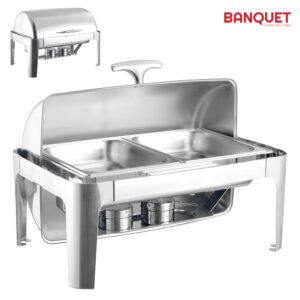 The SQ Professional Banquet Chafing Dish with Roll Top Double Compartment is a catering product designed to keep food warm for events, buffets, or banquets. It features an...