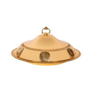 The SQ Professional Durane Ornate Party Food Serving Cloche with Tray is a stylish and elegant serving piece designed for entertaining. The cloche is finished in a gold color,...