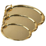 The SQ Professional Durane Ornate Party Serving Tray Gold 5876FG is a set of three oval serving trays. These trays are designed with an ornate, elegant gold finish, making them...