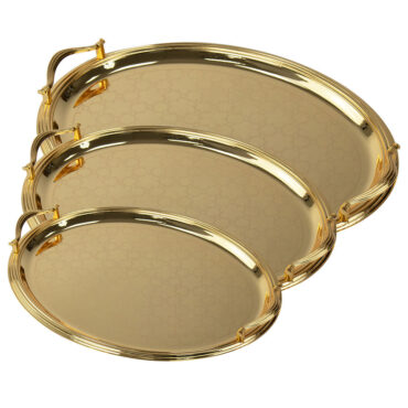 The SQ Professional Durane Ornate Party Serving Tray Gold 5876FG is a set of three oval serving trays. These trays are designed with an ornate, elegant gold finish, making them...