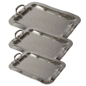 The SQ Professional Durane Ornate Party Serving Tray Set includes three oblong trays and is available in a silver finish. The model number for this set is 5470XNN, and it...