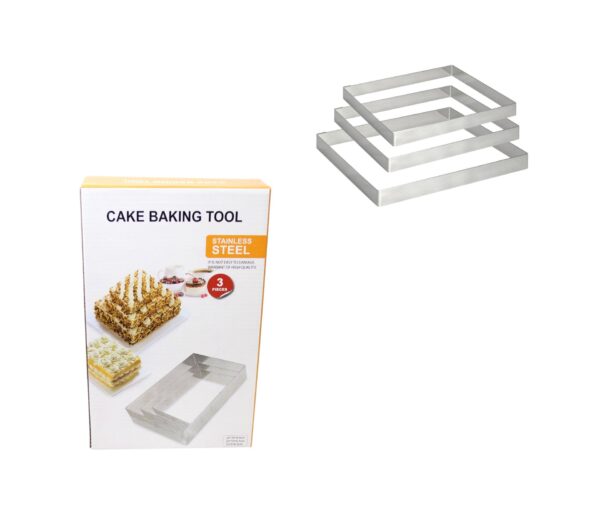 The Stainless Steel Cake Baking Tool Rectangle Mould is a set of baking pans typically available in three sizes: 25cm, 20cm, and 15cm. These sizes refer to the dimensions of the...