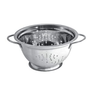 The Stainless Steel Deep Colander with Double Handles is a kitchen utensil designed for straining salads, pasta, vegetables, and other foods. It measures 24 x 13.5 cm, providing...