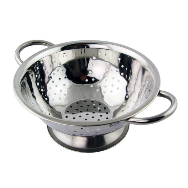 The Stainless Steel Kitchen Colander with 2 Handles, measuring 22cm, is a kitchen tool designed for draining and rinsing various foods such as pasta, vegetables, and fruits. The...