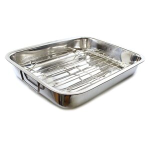 The Stainless Steel Roasting Lasagne Tray with Handles and Rack, measuring 25cm, is a versatile kitchen accessory ideal for preparing and roasting various dishes, including...