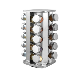 The Stainless Steel Rotating Spice Jar Rack is a convenient kitchen accessory designed to organize and store spices efficiently. This particular model can hold up to 20 jars,...