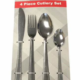 The "Steel Kitchen Dining Cutlery Set of 4 BB3055 A" appears to be a set of dining utensils made from steel, likely including items such as forks, knives, spoons, or similar...